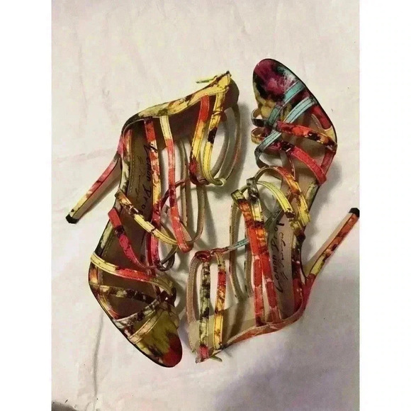 Lemon Drop Tenderly Size 6 Tie-Dye Zipper up Strappy High Heels Colorful Barbie - Picture 7 of 7